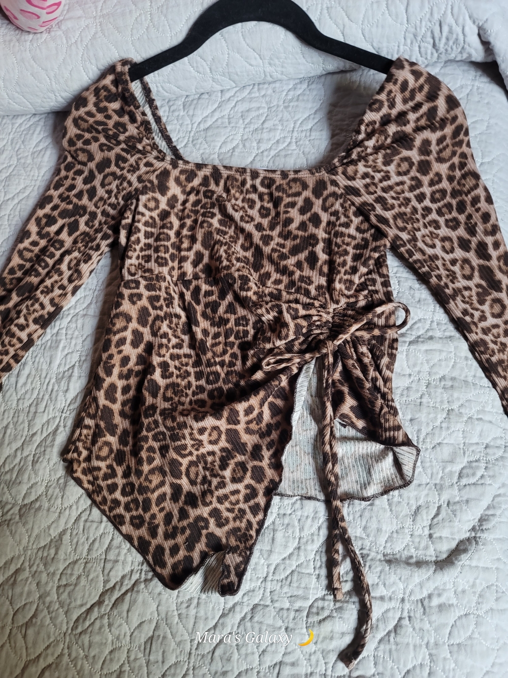 Electric Behavior Leopard Print Ribbed Knit Ruched Asymmetrical Top